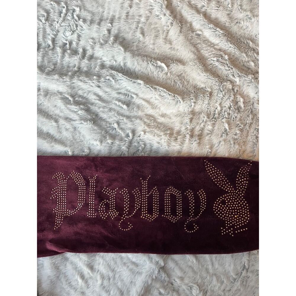 Playboy M Burgundy Velour Cropped Zip Hoodie Rhinestone Bunny Y2K Streetwear - Picture 6 of 8